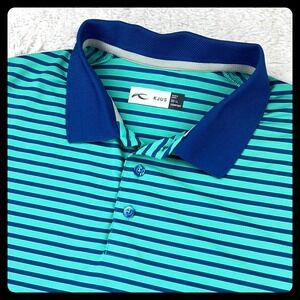 KJUS Golf Polo Shirt Men's Large / 52 Blue Green Striped Short Sleeve Comfort‎